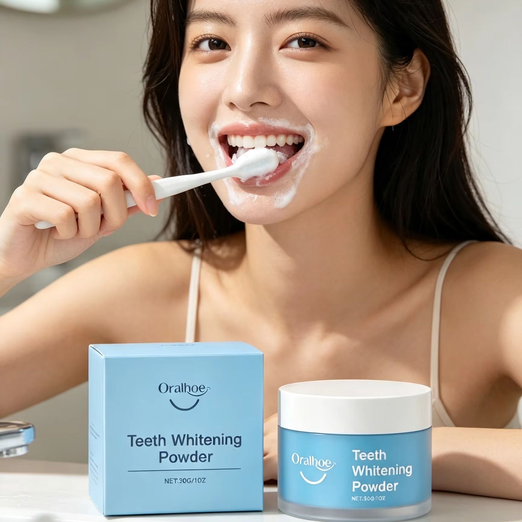 Teeth Whitening Q&M - 오랄호 치아 미백 파우더, 치아 얼룩