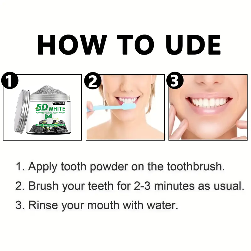 YUlTlKUE 5D 화이트 활성탄 치아 파우더 천연  - Teeth Whitening Natural 리뷰 및 가격