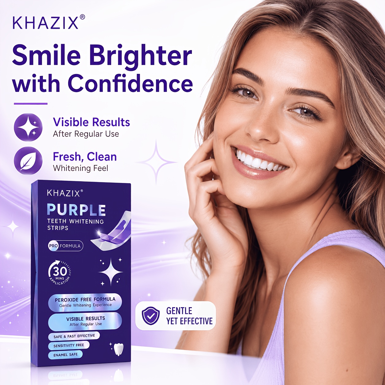 1/10쌍의 보라색 치아 미백 스트립, 치아에 밀착력이 - Teeth Whitening Street 리뷰 및 가격