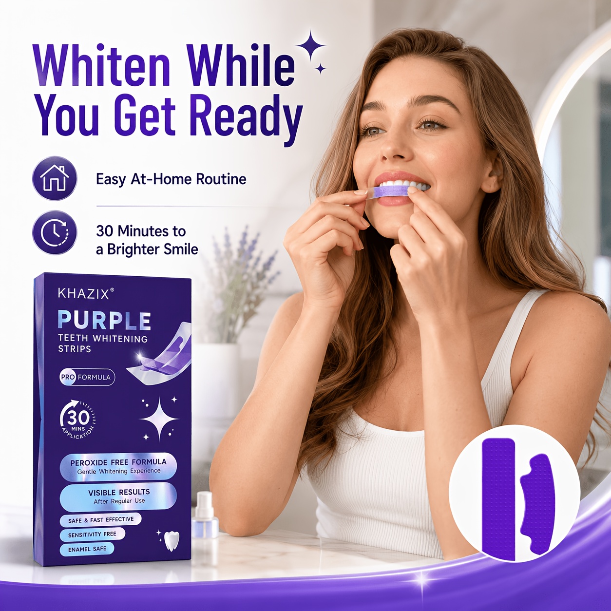 1/10쌍의 보라색 치아 미백 스트립, 치아에 밀착력이 - Teeth Whitening Street 리뷰 및 가격