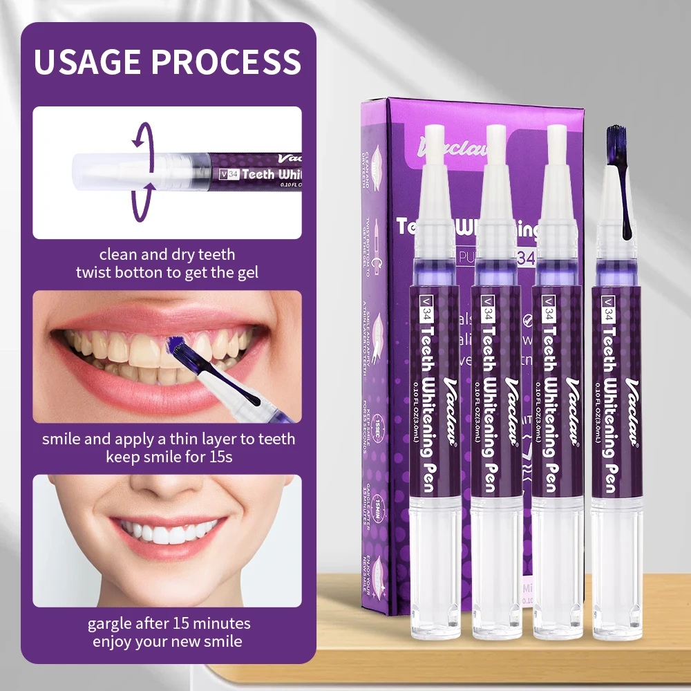 바츨라프 V34 퍼플 치아 미백 젤 펜, 얼룩 제거 및 - Teeth Whitening Gels Used By Dentists 리뷰 및 가격